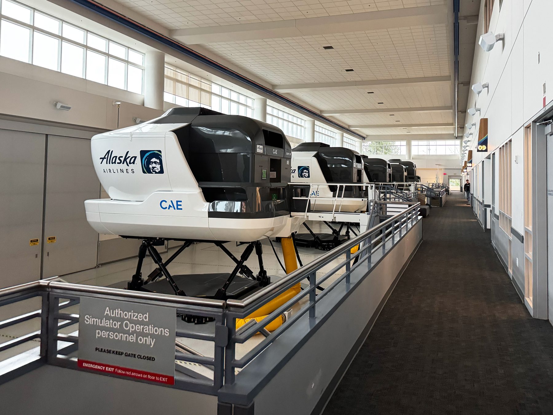 Full-flight simulators at the Alaska Airlines training center
