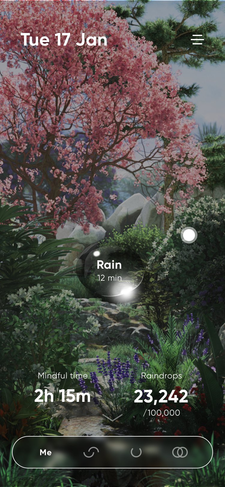 The digital garden with mindful time and raindrops