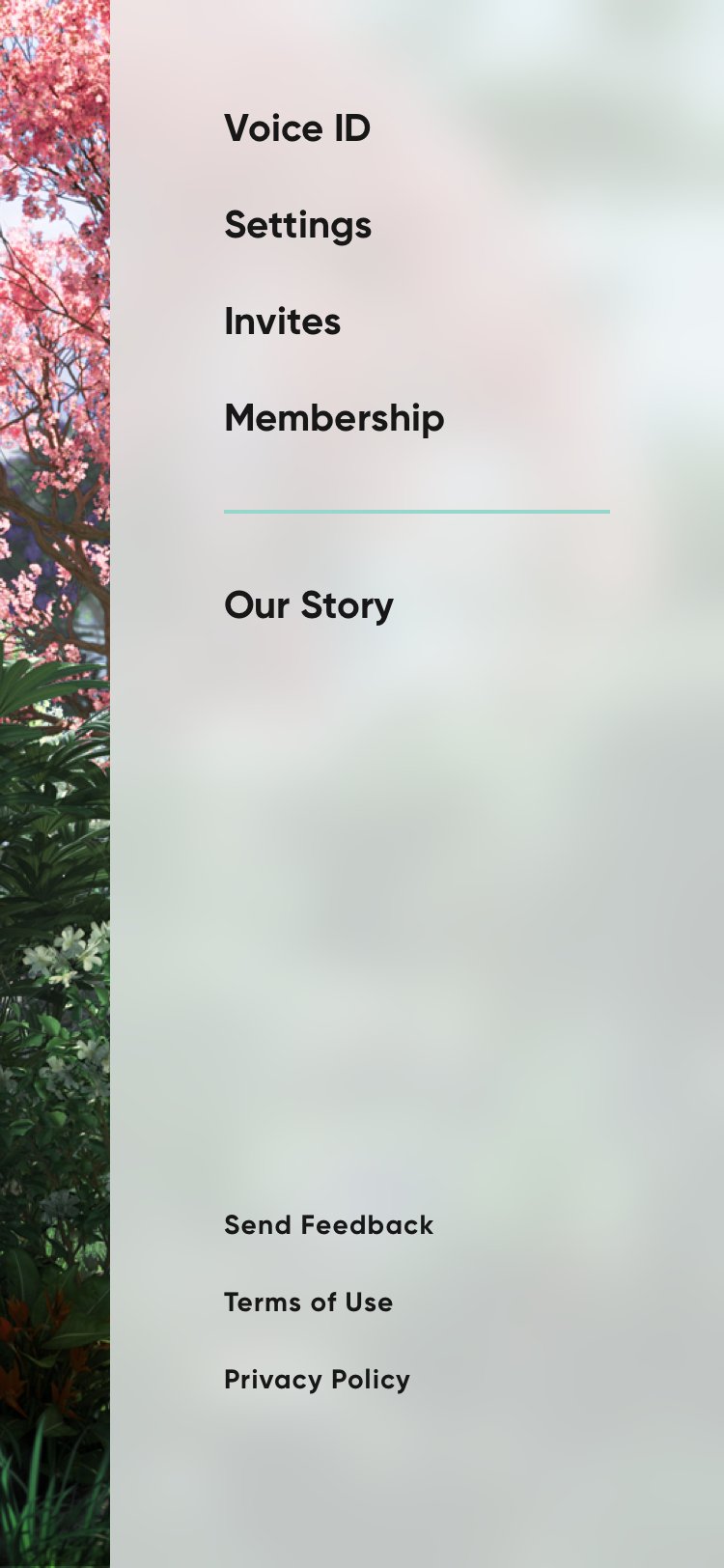 The app menu over the garden