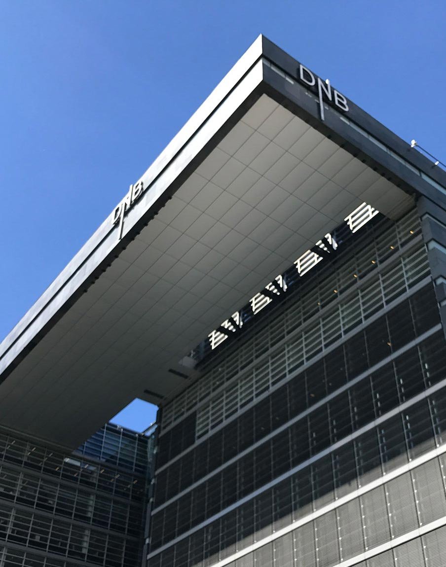 DNB building with the DNB logo on the facade