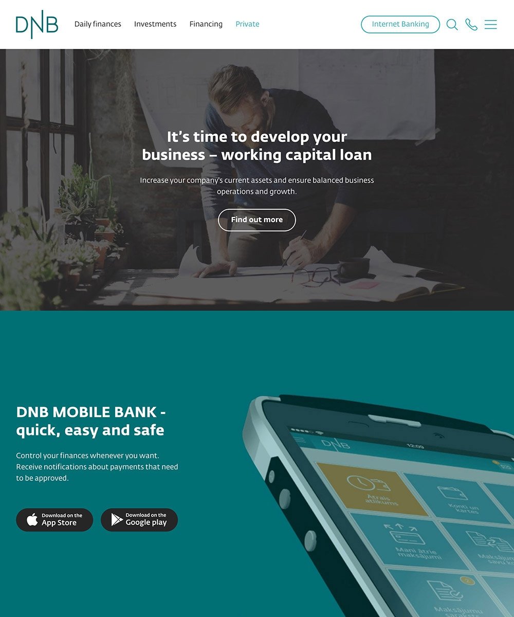 Home page with the DNB mobile bank section