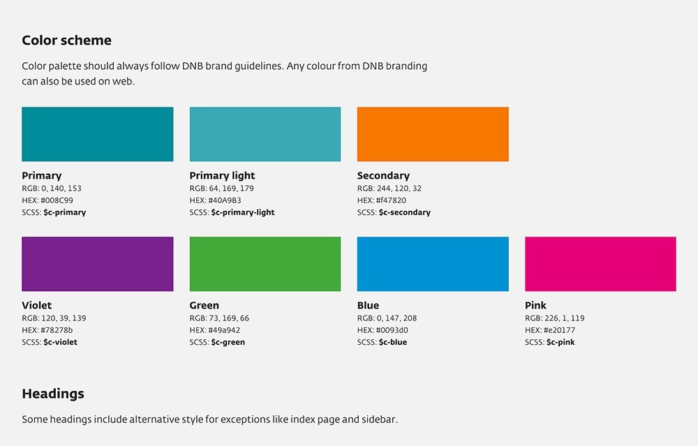 Color palette in the style guide