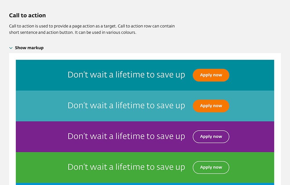 Call-to-action rows in the style guide