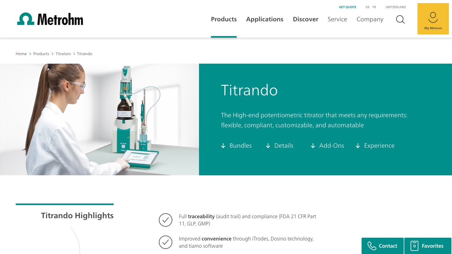 Titrando product page with hero, highlights and description