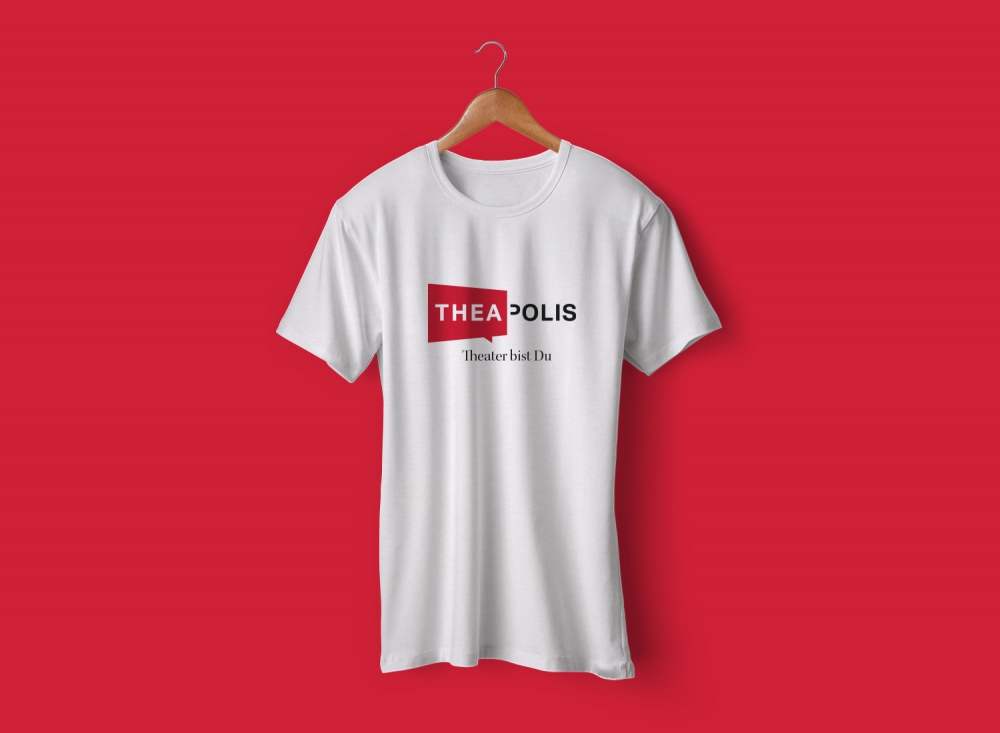 White T-shirt with the THEAPOLIS logo on a red background